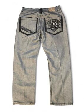 Vintage Red Ape Y2K Baggy Grey Denim‎ Embroidered Jeans Size 36